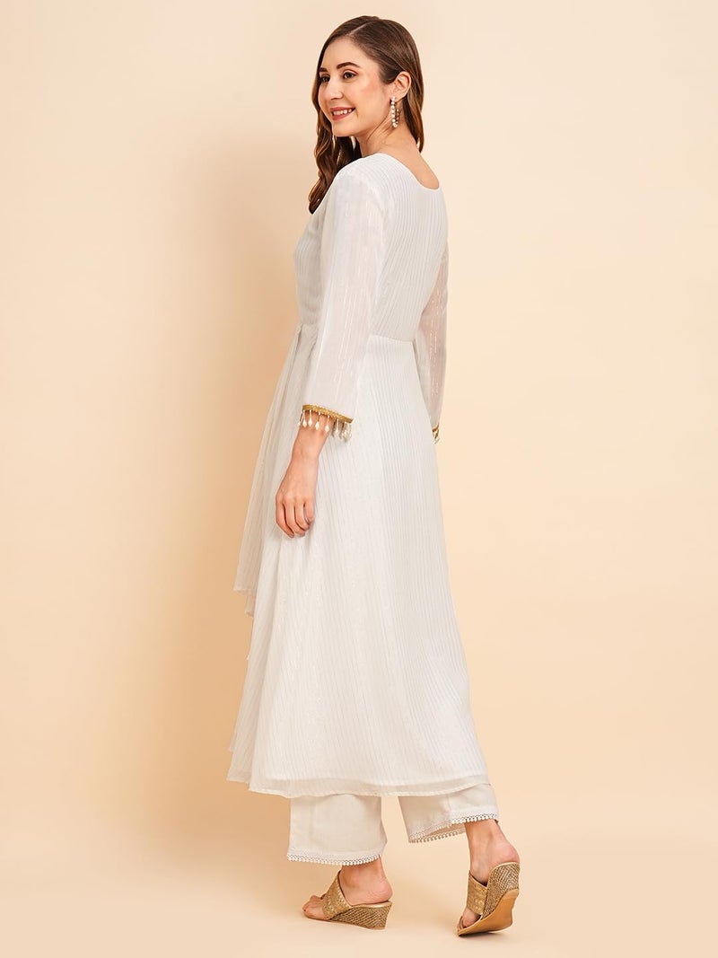 RATAN Women's Georgette Lurex Layered Ethnic Wear Regular Fit Kurta (Snw-7506-3Xl_White) - Image 3