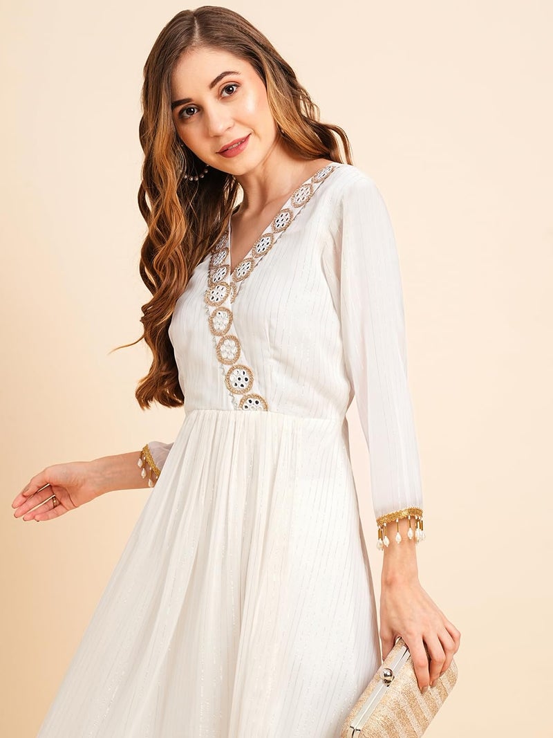 RATAN Women's Georgette Lurex Layered Ethnic Wear Regular Fit Kurta (Snw-7506-3Xl_White) - Image 2
