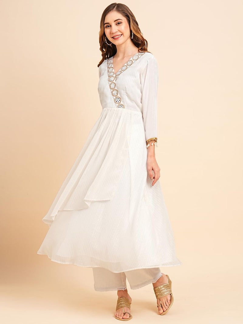 RATAN Women's Georgette Lurex Layered Ethnic Wear Regular Fit Kurta (Snw-7506-3Xl_White) - Image 4