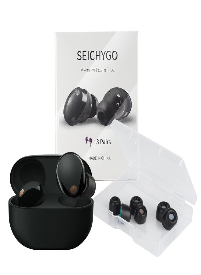 أطراف أذن SEICHYGO من 3 أزواج من إسفنج الذاكرة مع شبكة مانعة للغبار لسماعات سوني WF-1000XM5 / WF-1000XM4 / XM3، راحة فائقة ومضادة للانزلاق | لا تسبب ألمًا | مع علبة تخزين، أسود | SML - Image 1