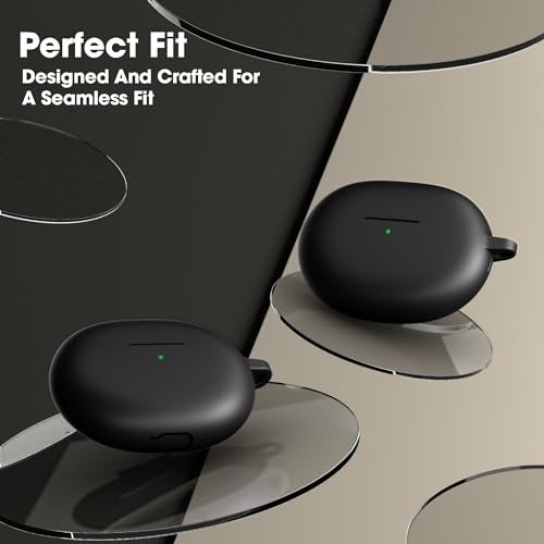 Sounce Silicone Case Cover for Realme Buds Air 5 Pro, Portable Non-Slip Grip & Scratch-Resistant Protector with Carabiner Clip Full Protection Water Resistant, Shockproof Cover - Black - Image 3