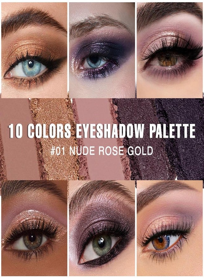 QIDSTERS 10 Eyeshadow Palette, Nude Rose Gold Matte Shimmer Eyes Makeup,01 - Image 3