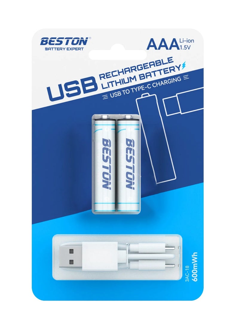 بطاريات ليثيوم قابلة لإعادة الشحن من Beston AAA بجهد 1.5V مع مدخل USB-C 3AC-18 (عبوة من 2) - pzsku/Z883D7553CF5ECF88D80BZ/45/_/1738666433/03fe3fe7-b593-4323-9c01-9d0883fc0417