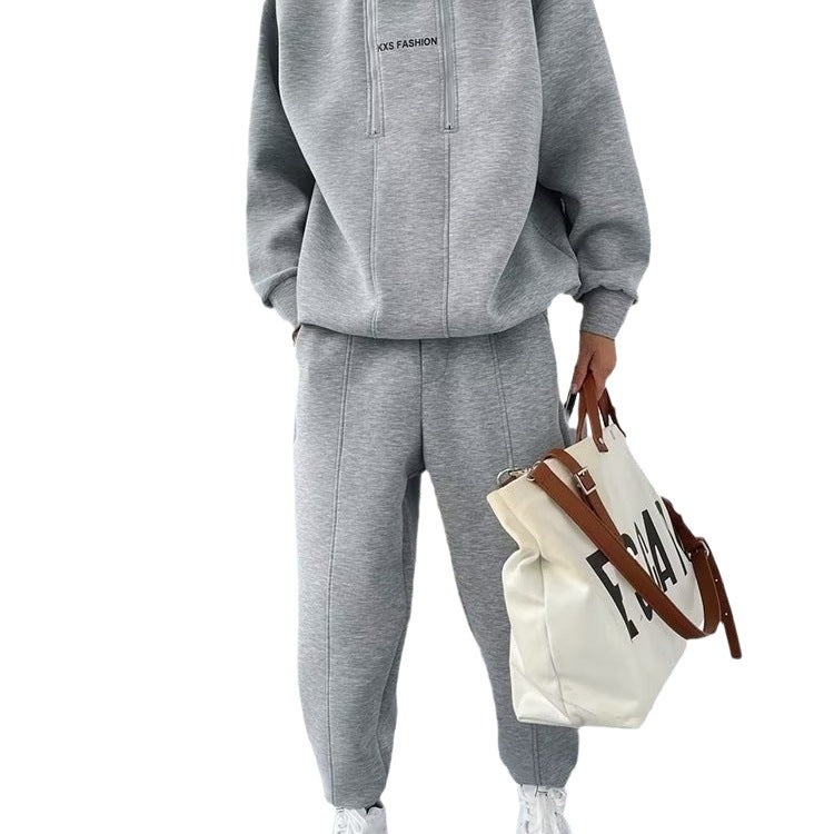 Trendy Mens Zip-up Hoodie and Pants Set for Fall Gray  - Image 4
