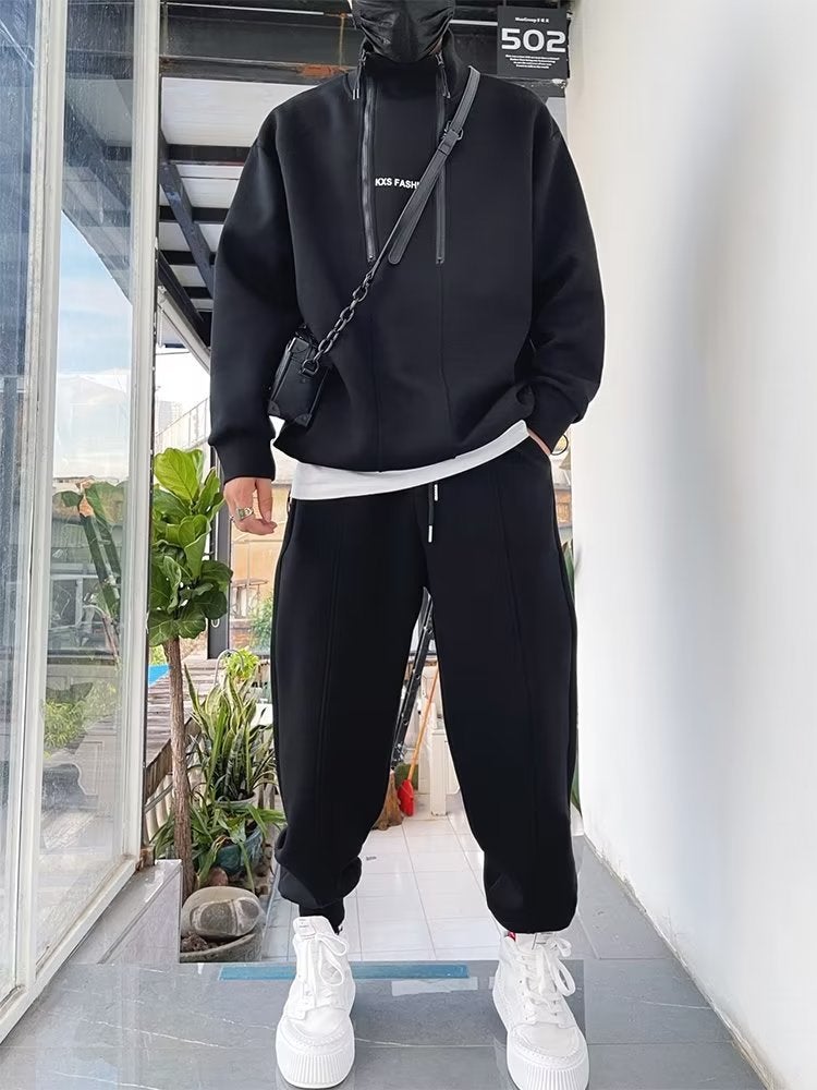 Trendy Mens Zip-up Hoodie and Pants Set for Fall Gray  - Image 2