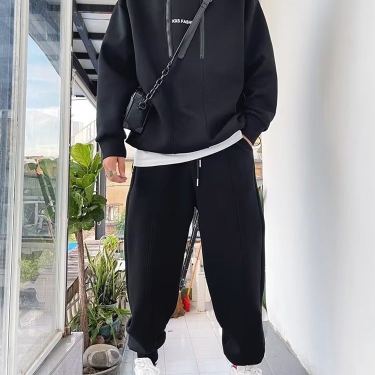 Trendy Mens Zip-up Hoodie and Pants Set for Fall Gray  - Image 3