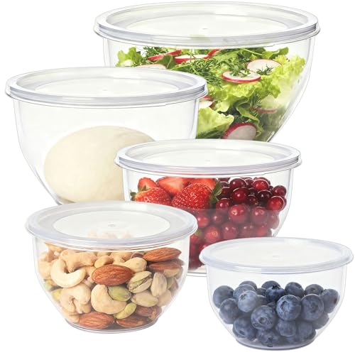 Greentainer Plastic Mixing Bowls with Lids Set for Kitchen, 5 Set Nesting Bowls for Mixing, Baking, Prepping, Cooking and Serving Food, Mixing Bowls Dishwasher, Microwave Safe - Image 1