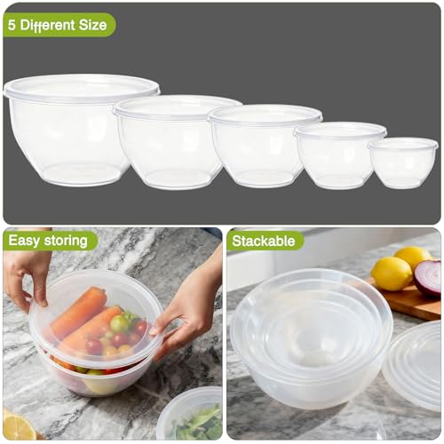 Greentainer Plastic Mixing Bowls with Lids Set for Kitchen, 5 Set Nesting Bowls for Mixing, Baking, Prepping, Cooking and Serving Food, Mixing Bowls Dishwasher, Microwave Safe - Image 5