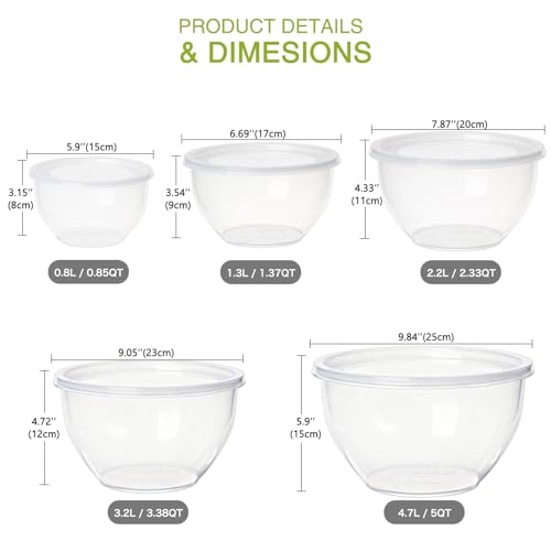 Greentainer Plastic Mixing Bowls with Lids Set for Kitchen, 5 Set Nesting Bowls for Mixing, Baking, Prepping, Cooking and Serving Food, Mixing Bowls Dishwasher, Microwave Safe - Image 2