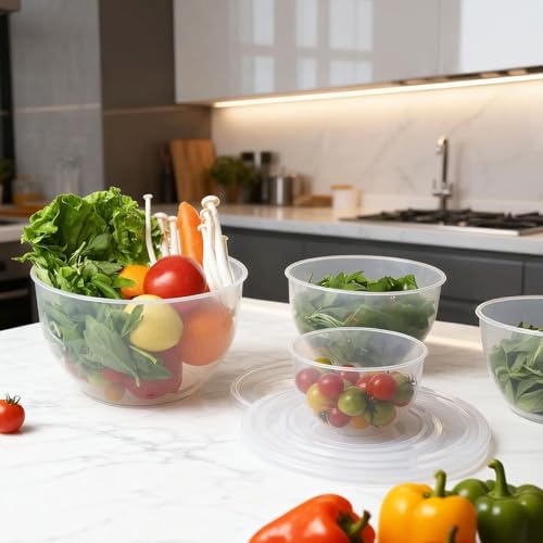 Greentainer Plastic Mixing Bowls with Lids Set for Kitchen, 5 Set Nesting Bowls for Mixing, Baking, Prepping, Cooking and Serving Food, Mixing Bowls Dishwasher, Microwave Safe - Image 3