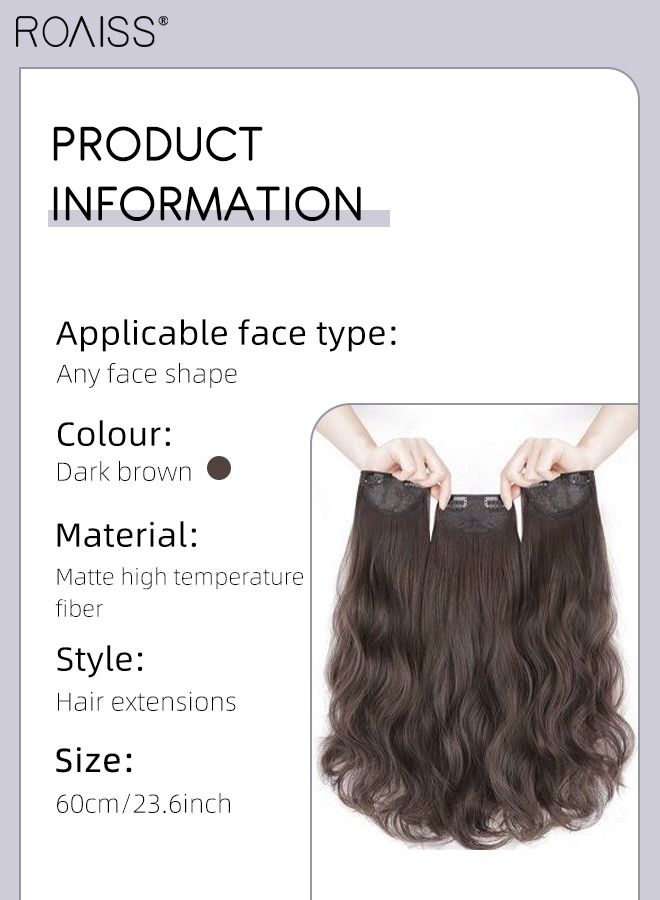 roaiss 3Pcs Clip in Hair Extensions, Invisible Adjustable Long Wavy Synthetic Heat Resistant Hairpieces for Women Girls, Dark Brown, 60cm - Image 3