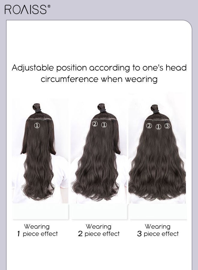 roaiss 3Pcs Clip in Hair Extensions, Invisible Adjustable Long Wavy Synthetic Heat Resistant Hairpieces for Women Girls, Dark Brown, 60cm - Image 5