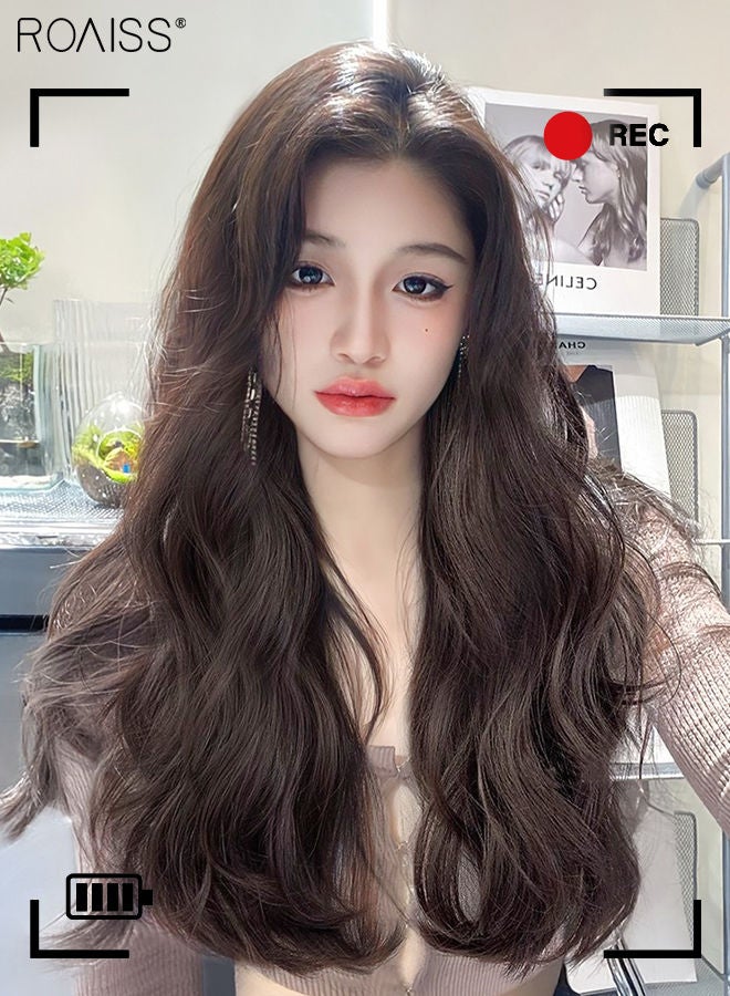 roaiss 3Pcs Clip in Hair Extensions, Invisible Adjustable Long Wavy Synthetic Heat Resistant Hairpieces for Women Girls, Dark Brown, 60cm - Image 2