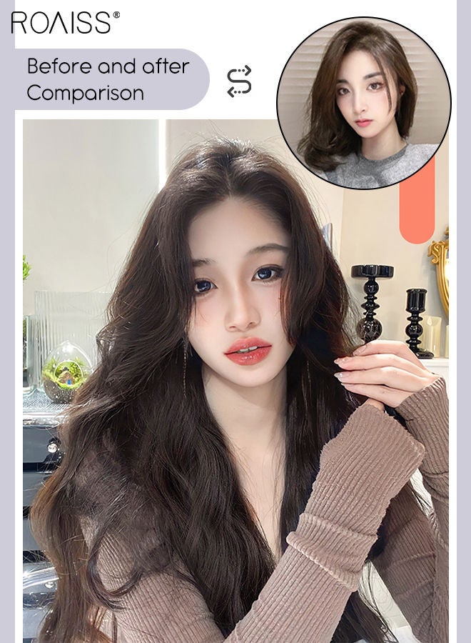 roaiss 3Pcs Clip in Hair Extensions, Invisible Adjustable Long Wavy Synthetic Heat Resistant Hairpieces for Women Girls, Dark Brown, 60cm - Image 4