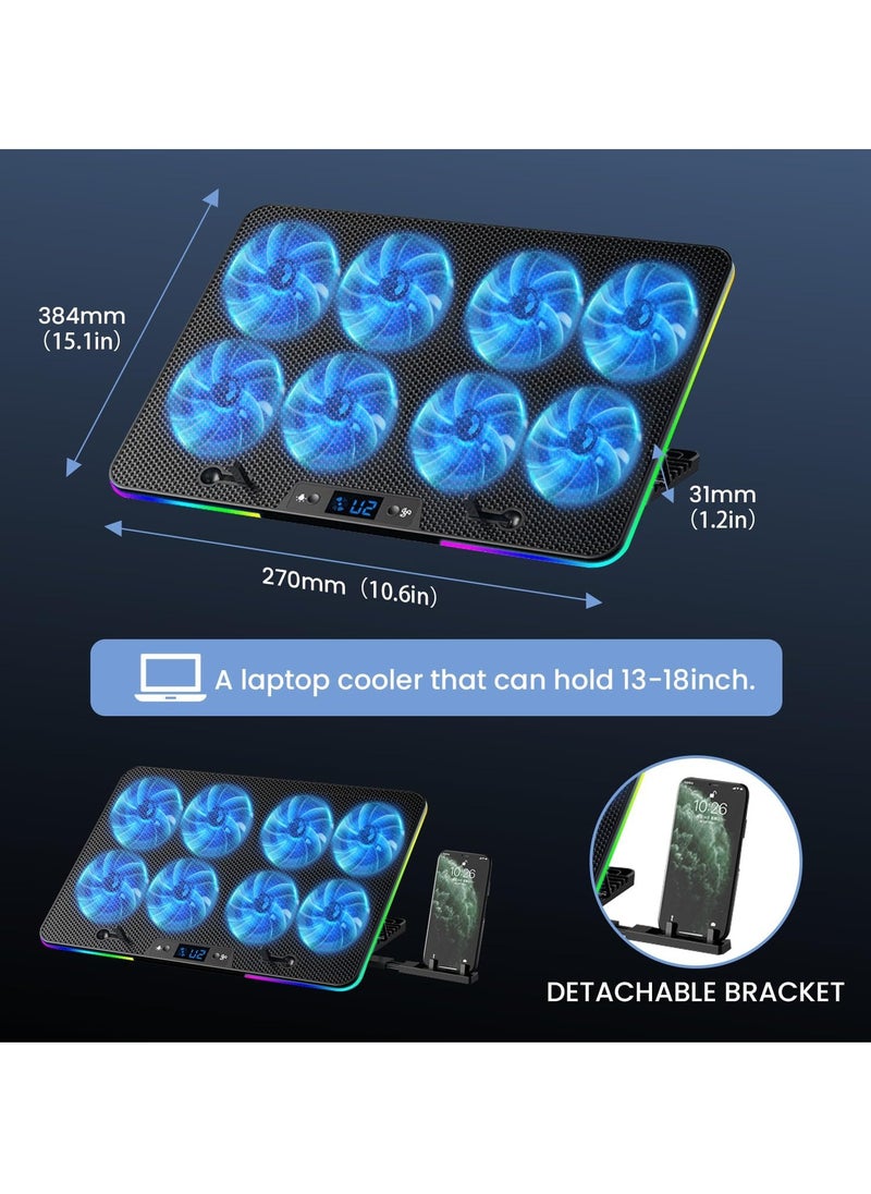Necomi Laptop Cooling Pad, Gaming Notebook Cooler for Desk and Lap Use, Laptop Fan Stand with Phone Holder and RGB Light  - Image 2