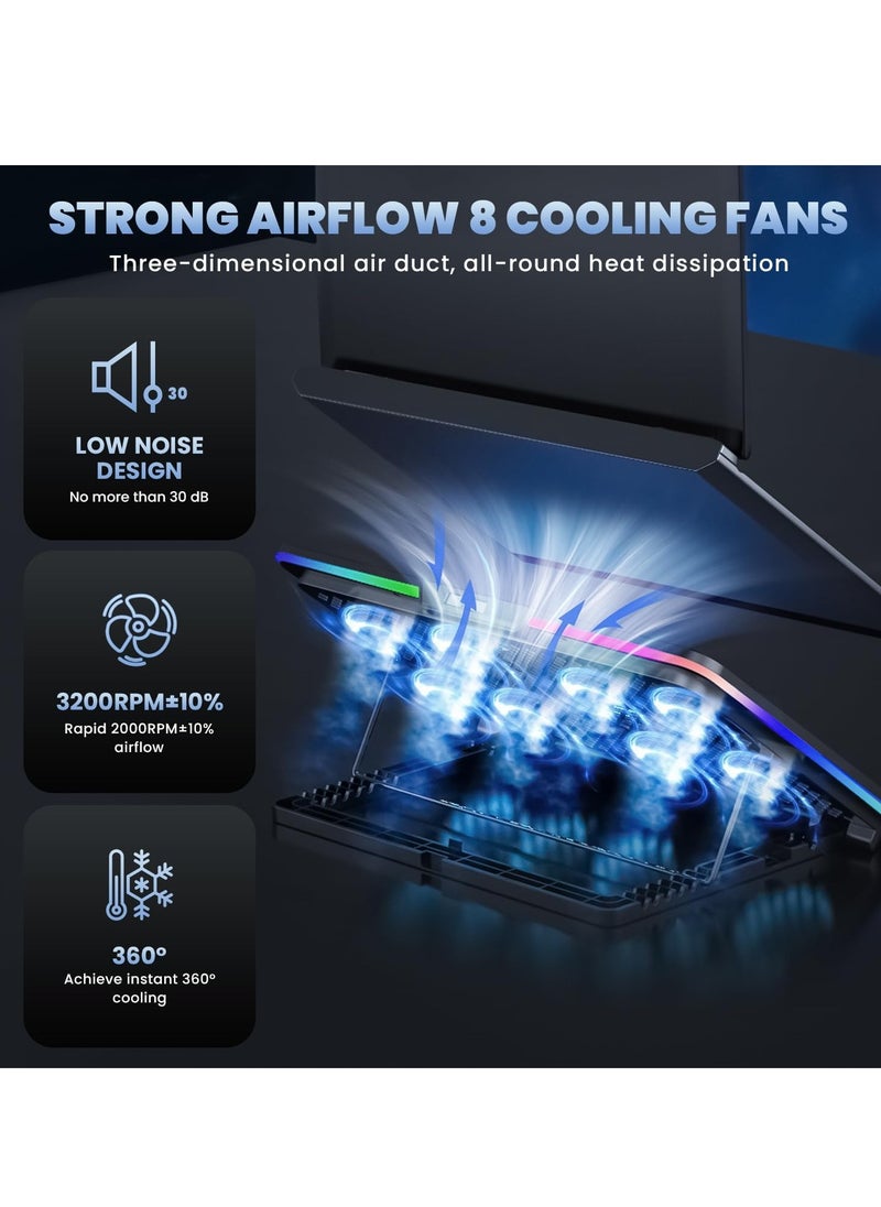 Necomi Laptop Cooling Pad, Gaming Notebook Cooler for Desk and Lap Use, Laptop Fan Stand with Phone Holder and RGB Light  - Image 4