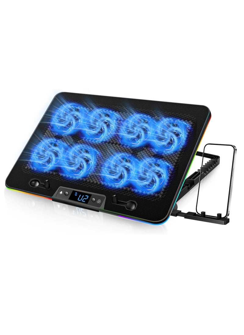 Necomi Laptop Cooling Pad, Gaming Notebook Cooler for Desk and Lap Use, Laptop Fan Stand with Phone Holder and RGB Light  - Image 1