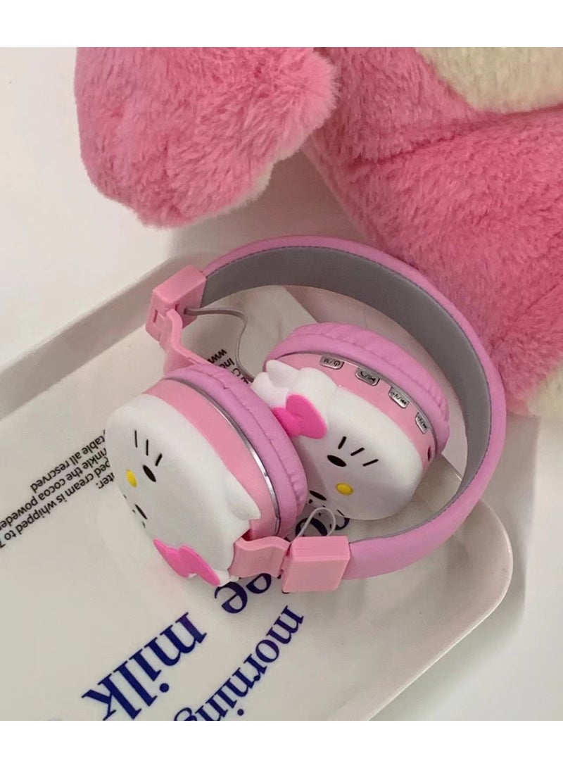 هالو كيتي سماعة بلوتوث لاسلكية فوق الأذن سماعة ألعاب قابلة للطي تدعم FM كمبيوتر الهاتف المحمول موسيقى سماعة ستيريو - Image 3