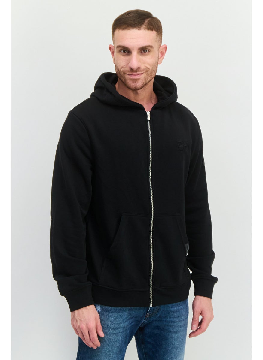 CROSSHATCH Men Brand Logo Long Sleeves Full Zip Hoodie, Black  - Image 1