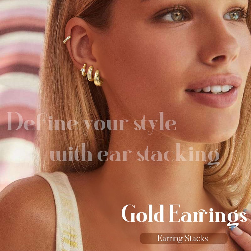 Florideco 4Pairs Small Hoop Earrings for Women Trendy 14K Gold Plated Stackable Chunky Earrings Hypoallergenic Huggie Earring Stacks Lightweight Earring Sets for Multiple Piercing(Chunky-G) - Image 2
