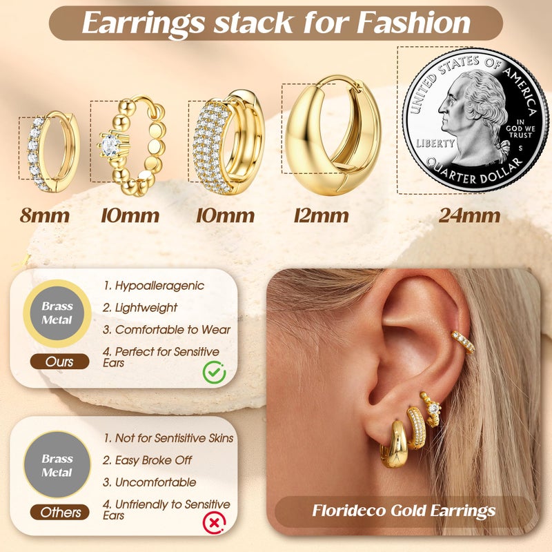 Florideco 4Pairs Small Hoop Earrings for Women Trendy 14K Gold Plated Stackable Chunky Earrings Hypoallergenic Huggie Earring Stacks Lightweight Earring Sets for Multiple Piercing(Chunky-G) - Image 4