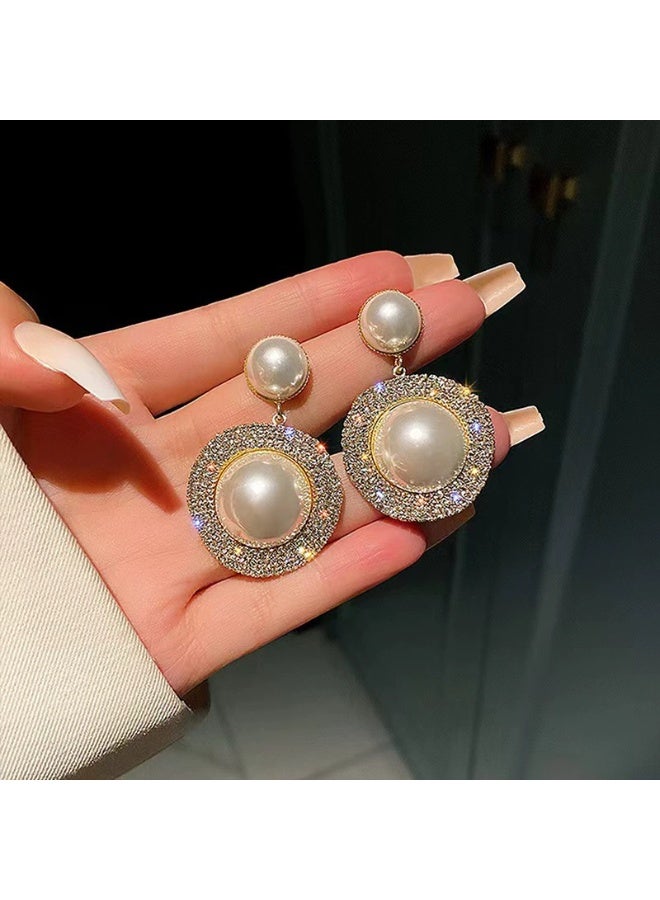 Goolsky أقراط دراسات من فضة استرلينية S925 مع لؤلؤ وكريستال كامل - مجوهرات فاخرة أنيقة عتيقة للنساء - Image 4