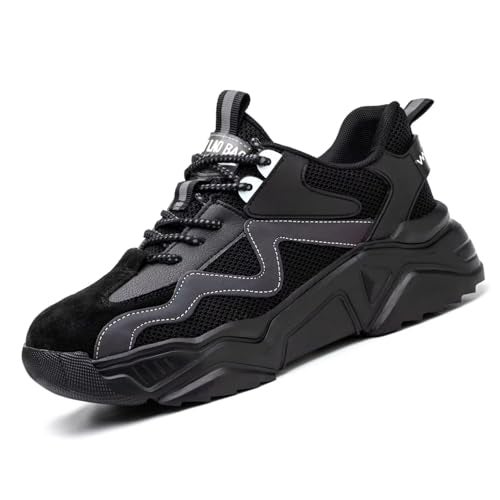 Ruivina Steel Toe Shoes for Women Safety Shoes Wide fit Indestructible Work Sneakers Men Lightweight Slip on Resistant Breathable Puncture Proof Composite Toe Shoe Black 45 - Image 1