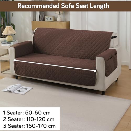 HOKIPO Polyester Quilted Waterproof Sofa Cover Mat for 3 Seater Sofa with Pockets on Armrest Cover - Brown (AR-5254-BR) - Image 5