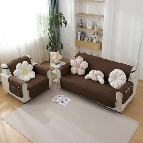 HOKIPO Polyester Quilted Waterproof Sofa Cover Mat for 3 Seater Sofa with Pockets on Armrest Cover - Brown (AR-5254-BR) - Image 3