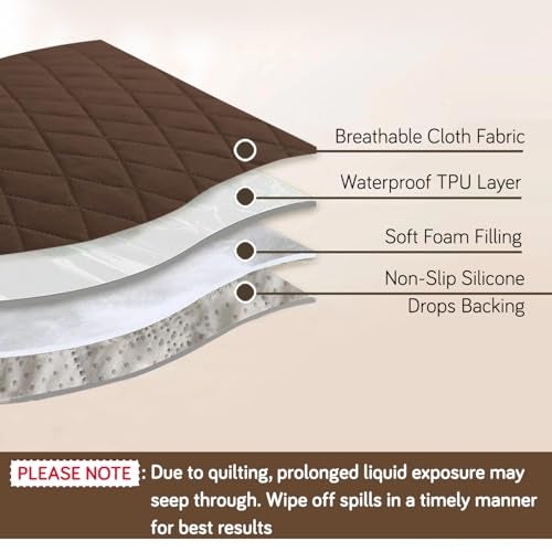 HOKIPO Polyester Quilted Waterproof Sofa Cover Mat for 3 Seater Sofa with Pockets on Armrest Cover - Brown (AR-5254-BR) - Image 2