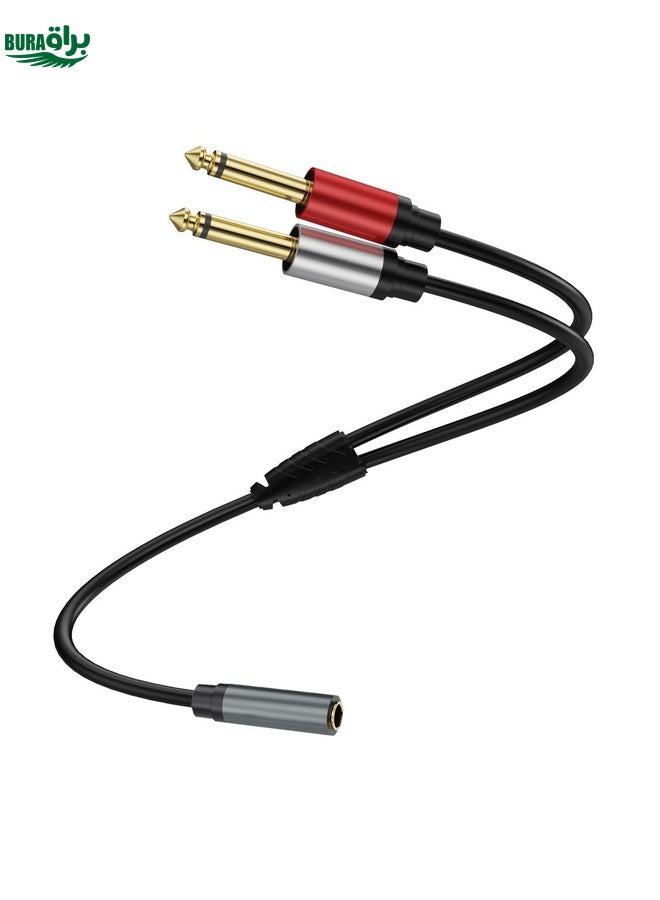 BURAQ 0.3m Gold Plated 3.5mm TRS Female to 2 x 6.35mm TS Male Mono Y Splitter Adapter Audio Cable(Black) - Image 1