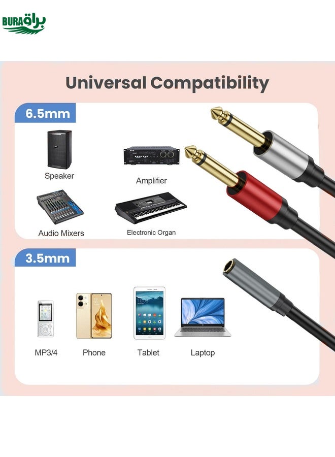 BURAQ 0.3m Gold Plated 3.5mm TRS Female to 2 x 6.35mm TS Male Mono Y Splitter Adapter Audio Cable(Black) - Image 4