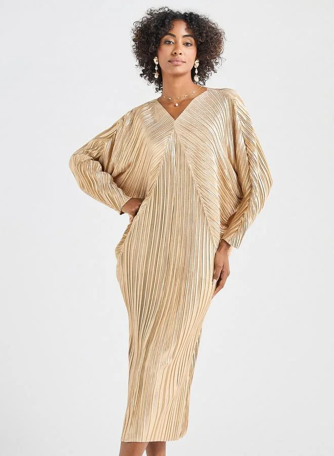 سبلاش فيڤ فستان بياقة على شكل حرف  مطوي بالكامل بأكمام قابلة للتمديد