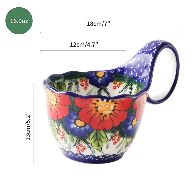 ALMA 2025 Updated 18oz Large Soup Bowl Microwave Safe, Ceramic Soup Bowl with Loop Handle,Ceramic Cereal Bowl for Soup,Snack,Chip,Stew,Ice cream-Jungle Floral Theme - Image 3