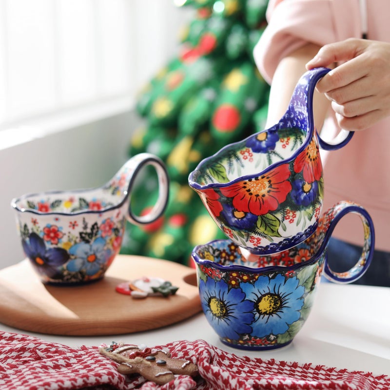 ALMA 2025 Updated 18oz Large Soup Bowl Microwave Safe, Ceramic Soup Bowl with Loop Handle,Ceramic Cereal Bowl for Soup,Snack,Chip,Stew,Ice cream-Jungle Floral Theme - Image 2