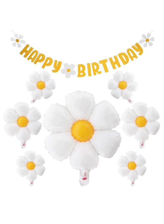 Balana 10Pcs Set Daisy Balloonsbaby Shower Decoration Bannershappy Birthday Decorations Felt Bunting For Girls Boys Birthday Party Supplies(Yellow+White) - Image 1