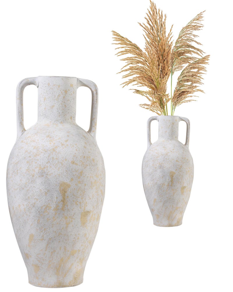 UPWOIGH 20.5in Tall Large Vintage Handles Ceramic Floor Vase, Antique White Pottery with Beige Speckles and Distressed Black Markings, Rustic Farmhouse Living Room or Bedroom Decor, Ideal Gift 1 Pack - Image 1