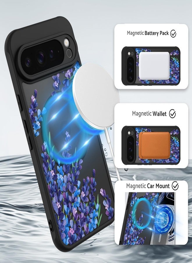 OOK Case for Google Pixel 9 Pro XL 6.8 Inch (Compatible with MagSafe) Lavender Purple Floral Flowers Translucent Phone Cover Soft TPU + Hard PC Anti-Scratch Shockproof Magnetic Cute Case for Women - Image 2