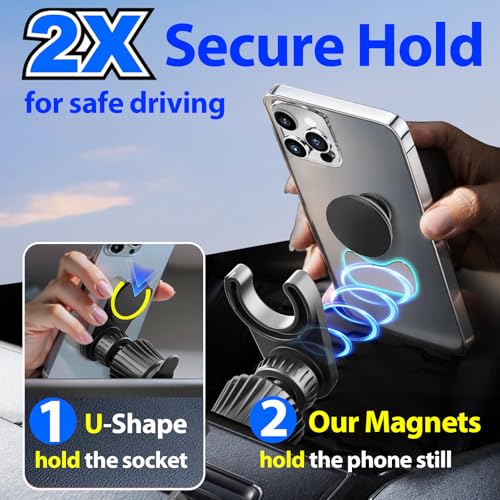 MCCHJoy 2X-Hold Magnetic Car Mount for PopSockets, Easy to Install Air Vent Mount, Adjustable and Secure, Fits All Phones All Socket Grips - Image 2