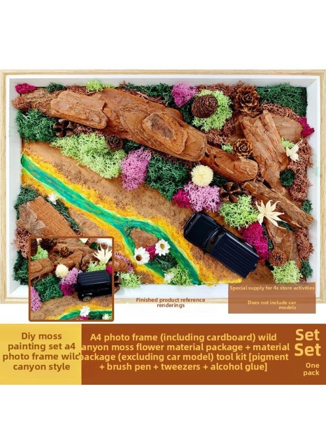 Moss Painting Diy Material Package 4S Car Enterprise Group Building Member Activity Handmade Micro Landscape Photo Frame Eternal Flower Texture Painting-Color:❈A4 Photo Frame Wild Canyon Complete Material Package A4 Photo Frame + Flower Material Package + Tool Kit_dried Flowers❈  - Image 1