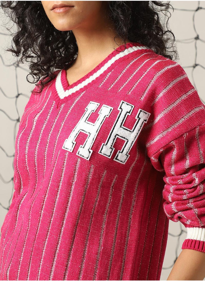 Hubberholme Women's Pink 100% Acrylic Solid Oversized Sweater  - Image 5