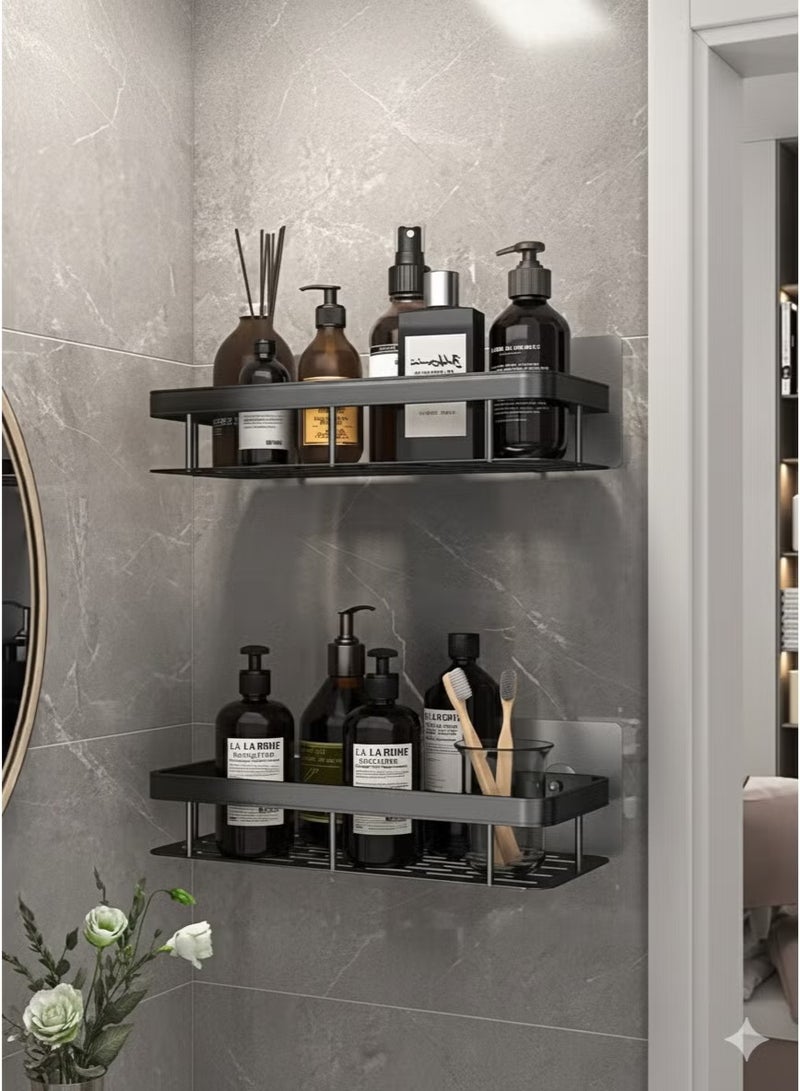 2-Piece No Drilling Stainless Steel Bathroom Shower Shelf Floating Shelves - Image 1