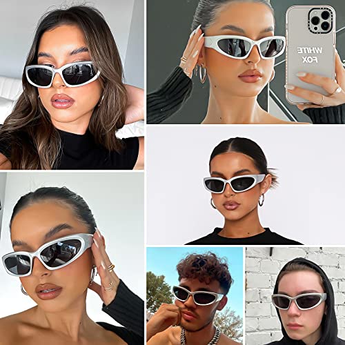 knliwkm Y2K Wrap Around Sunglasses Fashion Rave Metallic Chrome Space Alien Glasses Futuristic Shades Sports for Women Men - Image 2