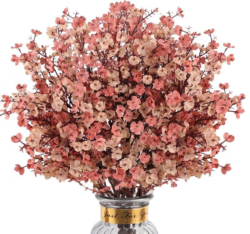 HIAGROW 8Pcs Babys Breath Fake Artificial Flowers, Real Touch Light Coffee Color Plants Silk Flowers for Vase Home Office Wedding Spring Winter Indoor Outdoor Centerpiece Table Party Decorations - Image 1
