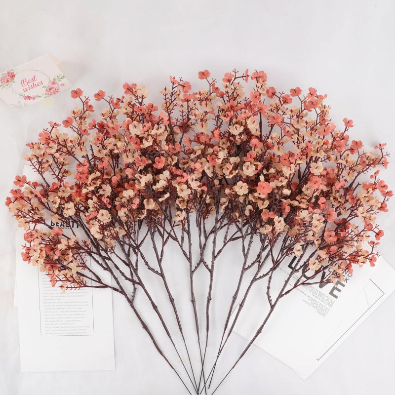 HIAGROW 8Pcs Babys Breath Fake Artificial Flowers, Real Touch Light Coffee Color Plants Silk Flowers for Vase Home Office Wedding Spring Winter Indoor Outdoor Centerpiece Table Party Decorations - Image 5
