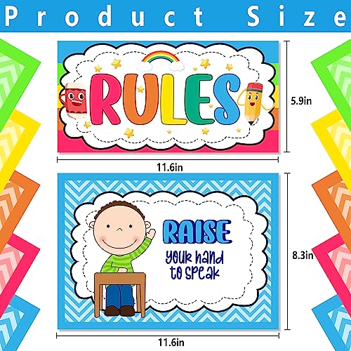 Alpurple 17 Pcs A4 Classroom Rules, Preschool Class Rules Posters, Classroom Rule Bulletin Board Decorations for Kindergarten Preschool Elementary School - Image 2