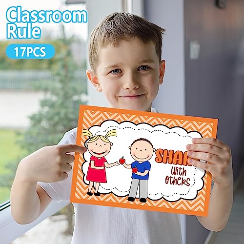 Alpurple 17 Pcs A4 Classroom Rules, Preschool Class Rules Posters, Classroom Rule Bulletin Board Decorations for Kindergarten Preschool Elementary School - Image 4