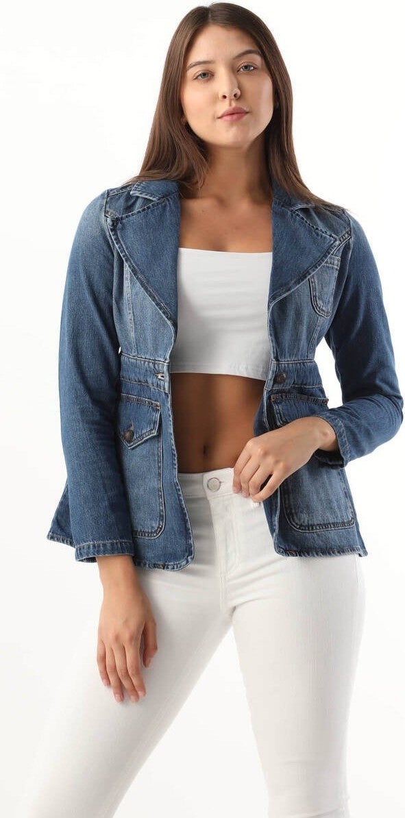 Banny Jeans Women's Long Sleeve Single Button Jean Jacket Blue - Image 4