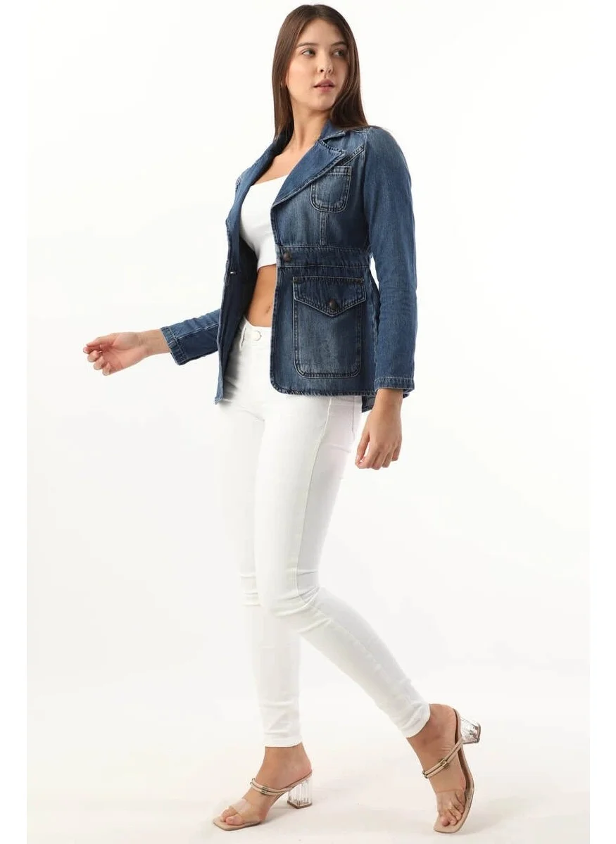 Banny Jeans Women's Long Sleeve Single Button Jean Jacket Blue