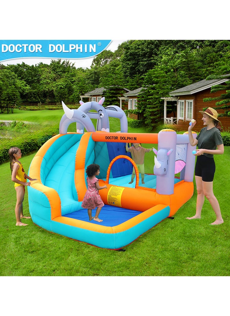 doctor dolphin Doctor Dolphin Inflatable Bounce House with Water Slides for Kids with Climbing Wall, Elephant Theme Water Park with Plash Pool for Outdoor 73009  - Image 2
